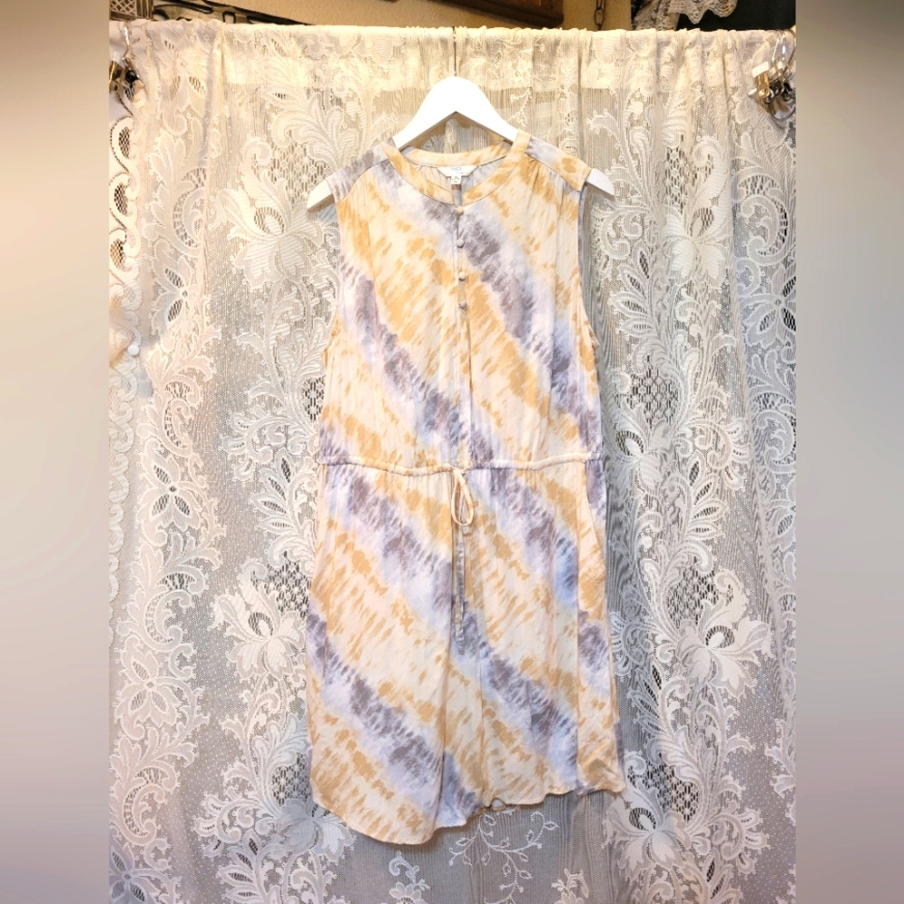 Time & Tru Womens Size XL Tan and Gray Tie-Dye Sleeveless Summer Dress